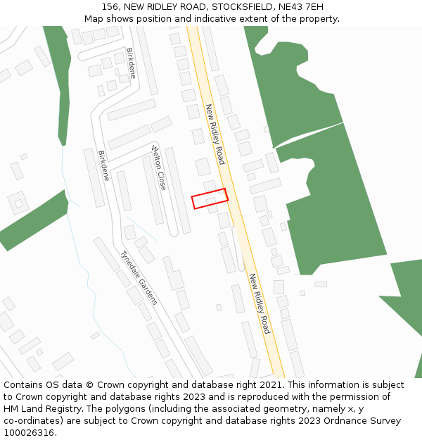 156, NEW RIDLEY ROAD, STOCKSFIELD, NE43 7EH: Location map and indicative extent of plot