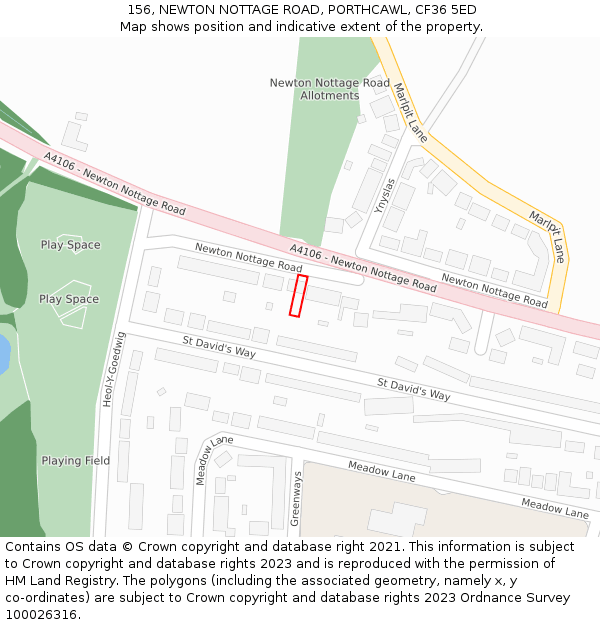 156, NEWTON NOTTAGE ROAD, PORTHCAWL, CF36 5ED: Location map and indicative extent of plot
