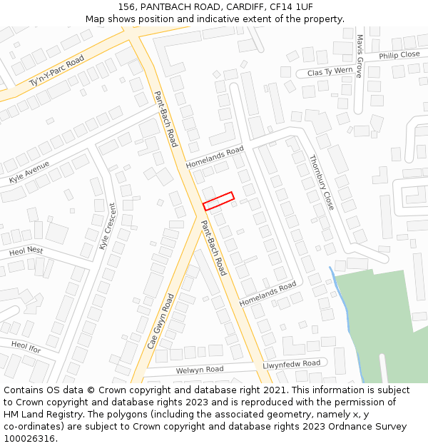 156, PANTBACH ROAD, CARDIFF, CF14 1UF: Location map and indicative extent of plot