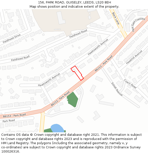 156, PARK ROAD, GUISELEY, LEEDS, LS20 8EH: Location map and indicative extent of plot