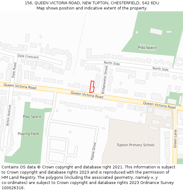 156, QUEEN VICTORIA ROAD, NEW TUPTON, CHESTERFIELD, S42 6DU: Location map and indicative extent of plot