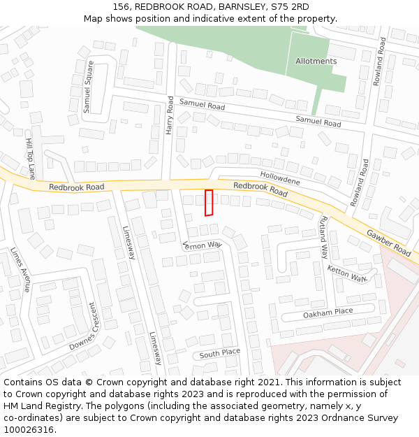 156, REDBROOK ROAD, BARNSLEY, S75 2RD: Location map and indicative extent of plot