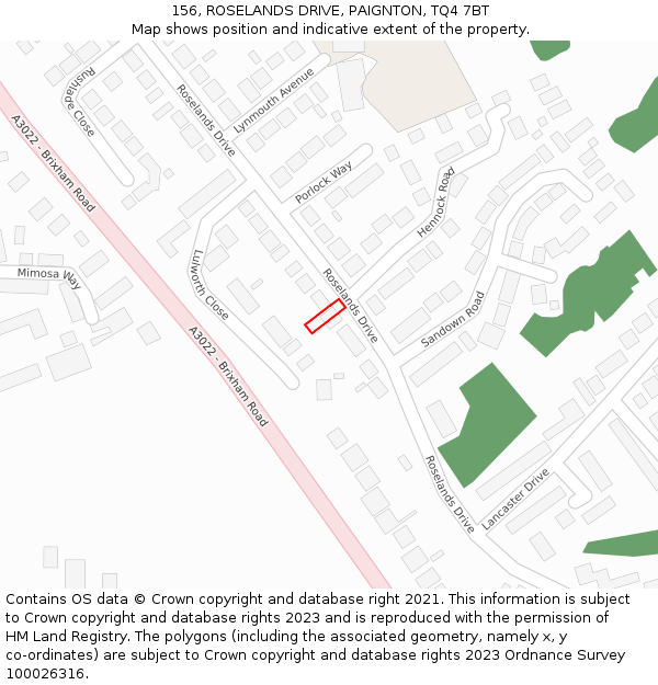 156, ROSELANDS DRIVE, PAIGNTON, TQ4 7BT: Location map and indicative extent of plot