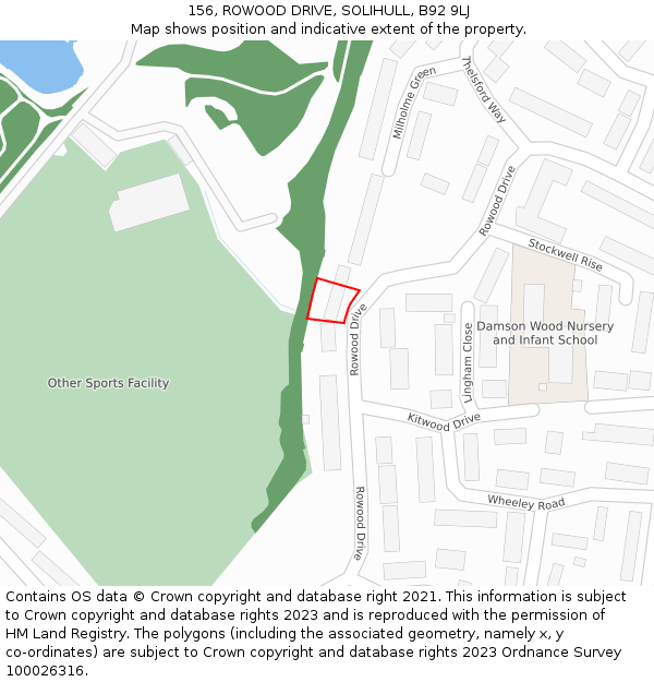 156, ROWOOD DRIVE, SOLIHULL, B92 9LJ: Location map and indicative extent of plot