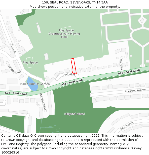 156, SEAL ROAD, SEVENOAKS, TN14 5AA: Location map and indicative extent of plot