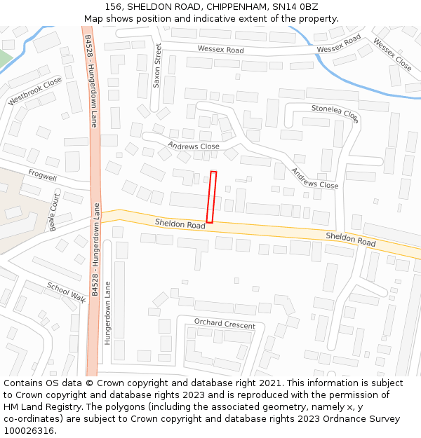 156, SHELDON ROAD, CHIPPENHAM, SN14 0BZ: Location map and indicative extent of plot