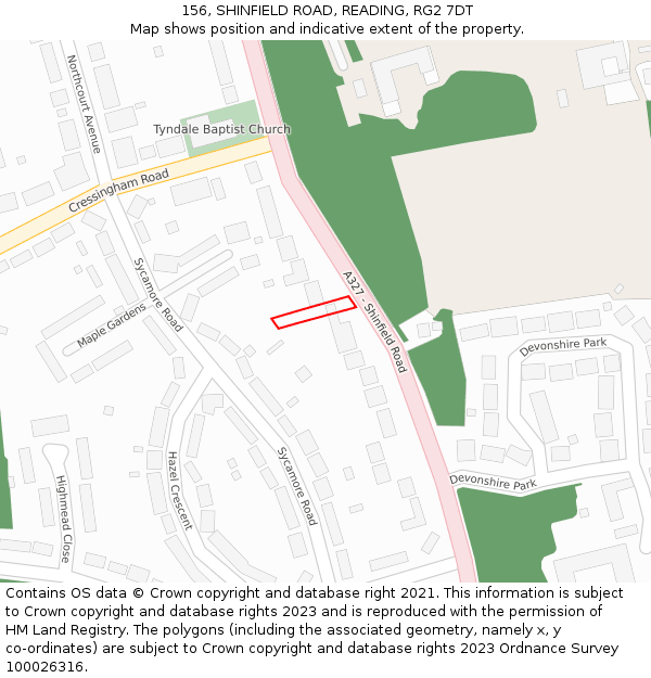 156, SHINFIELD ROAD, READING, RG2 7DT: Location map and indicative extent of plot