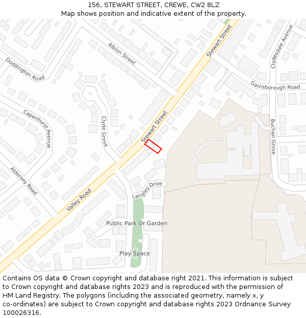 156, STEWART STREET, CREWE, CW2 8LZ: Location map and indicative extent of plot