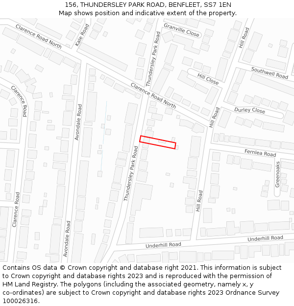 156, THUNDERSLEY PARK ROAD, BENFLEET, SS7 1EN: Location map and indicative extent of plot