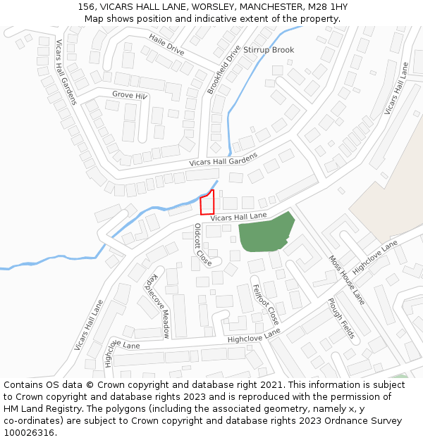 156, VICARS HALL LANE, WORSLEY, MANCHESTER, M28 1HY: Location map and indicative extent of plot