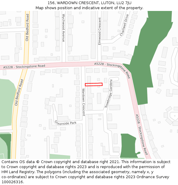 156, WARDOWN CRESCENT, LUTON, LU2 7JU: Location map and indicative extent of plot