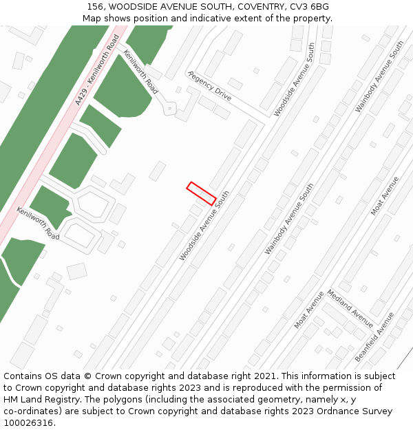 156, WOODSIDE AVENUE SOUTH, COVENTRY, CV3 6BG: Location map and indicative extent of plot