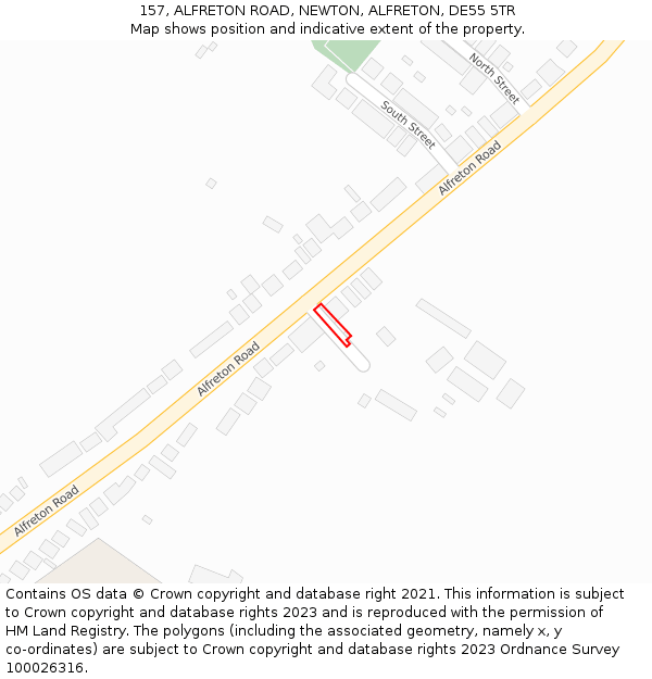 157, ALFRETON ROAD, NEWTON, ALFRETON, DE55 5TR: Location map and indicative extent of plot