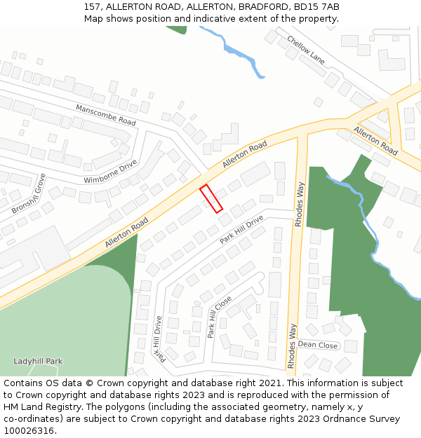 157, ALLERTON ROAD, ALLERTON, BRADFORD, BD15 7AB: Location map and indicative extent of plot