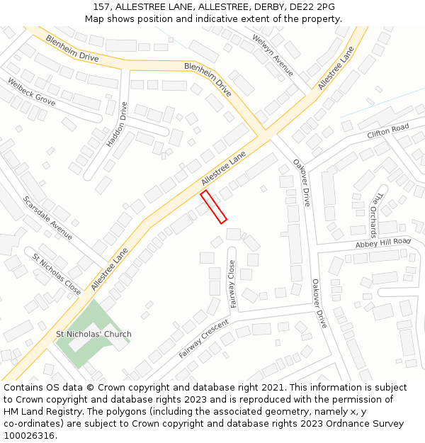 157, ALLESTREE LANE, ALLESTREE, DERBY, DE22 2PG: Location map and indicative extent of plot