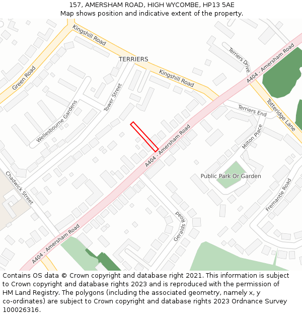 157, AMERSHAM ROAD, HIGH WYCOMBE, HP13 5AE: Location map and indicative extent of plot