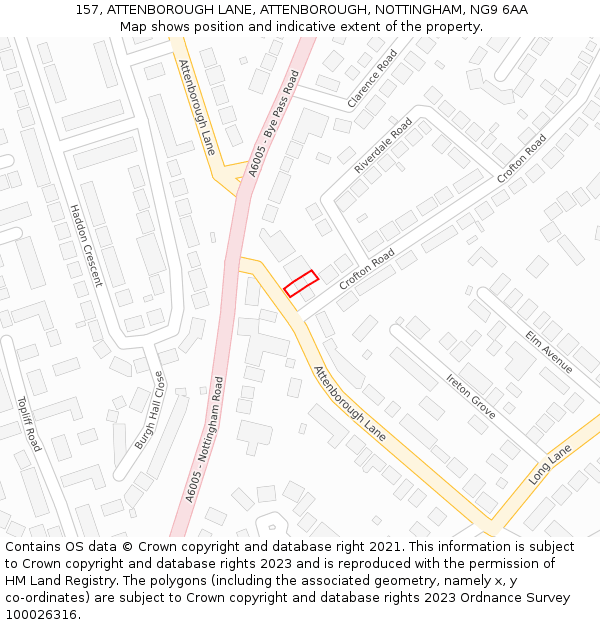 157, ATTENBOROUGH LANE, ATTENBOROUGH, NOTTINGHAM, NG9 6AA: Location map and indicative extent of plot