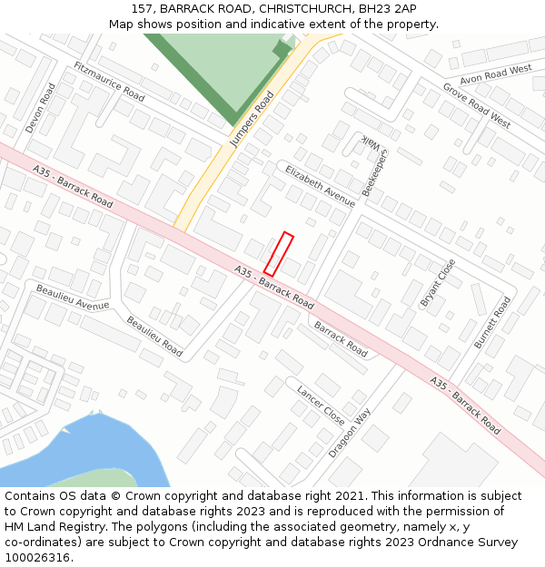 157, BARRACK ROAD, CHRISTCHURCH, BH23 2AP: Location map and indicative extent of plot