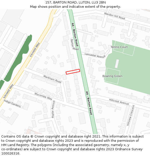 157, BARTON ROAD, LUTON, LU3 2BN: Location map and indicative extent of plot