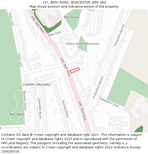 157, BATH ROAD, WORCESTER, WR5 3AQ: Location map and indicative extent of plot