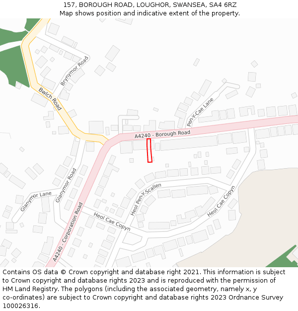 157, BOROUGH ROAD, LOUGHOR, SWANSEA, SA4 6RZ: Location map and indicative extent of plot