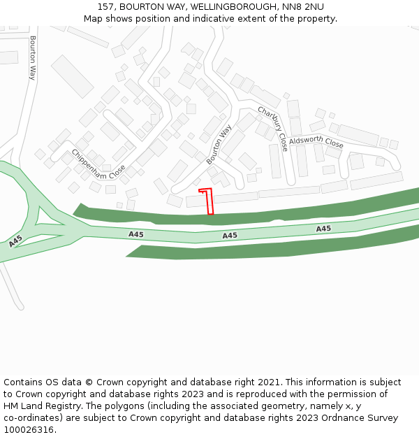 157, BOURTON WAY, WELLINGBOROUGH, NN8 2NU: Location map and indicative extent of plot