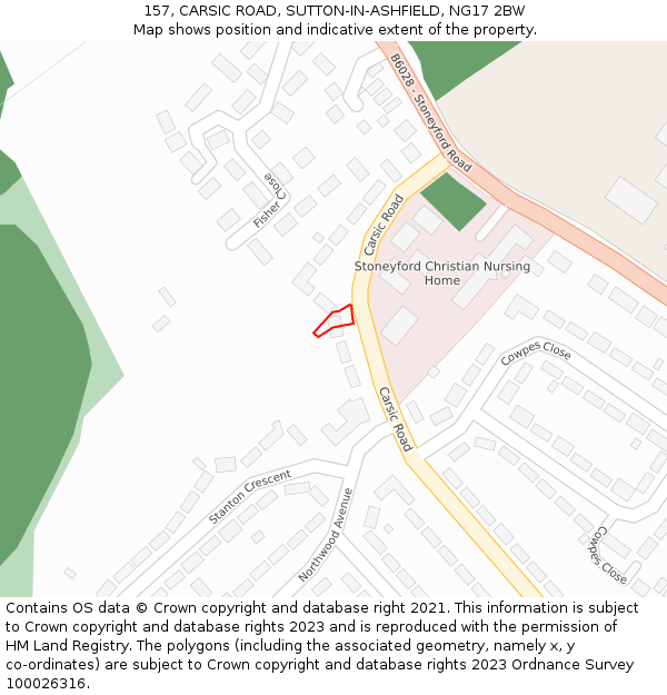 157, CARSIC ROAD, SUTTON-IN-ASHFIELD, NG17 2BW: Location map and indicative extent of plot