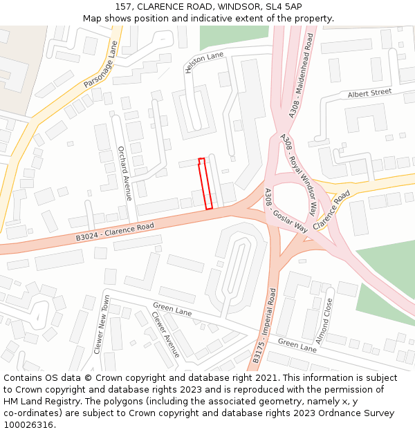 157, CLARENCE ROAD, WINDSOR, SL4 5AP: Location map and indicative extent of plot