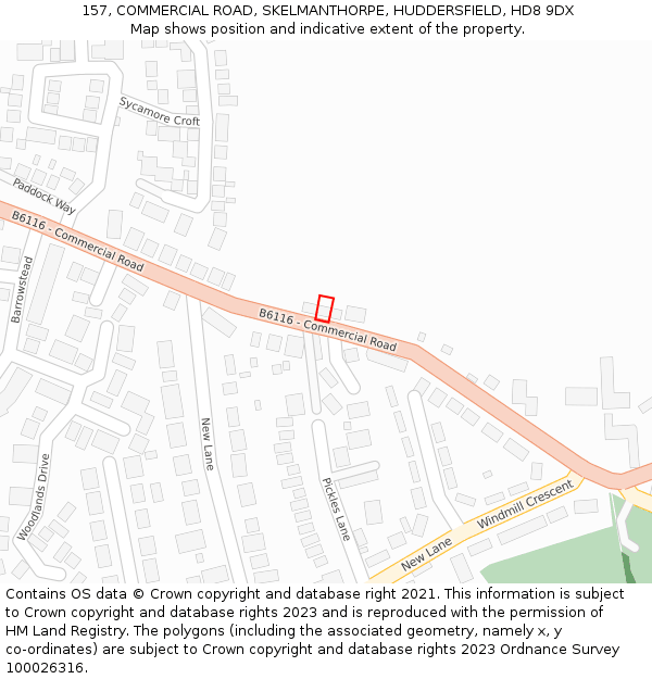 157, COMMERCIAL ROAD, SKELMANTHORPE, HUDDERSFIELD, HD8 9DX: Location map and indicative extent of plot