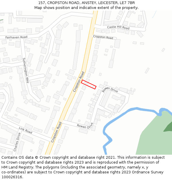 157, CROPSTON ROAD, ANSTEY, LEICESTER, LE7 7BR: Location map and indicative extent of plot