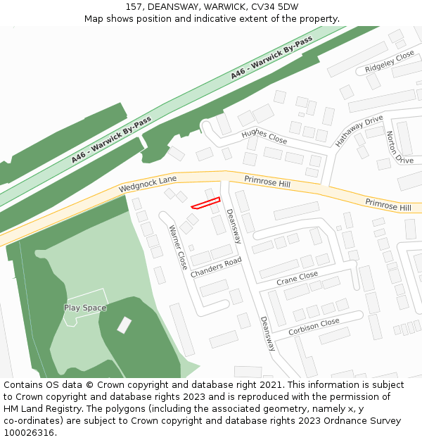 157, DEANSWAY, WARWICK, CV34 5DW: Location map and indicative extent of plot