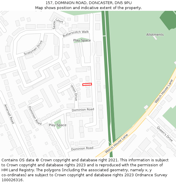 157, DOMINION ROAD, DONCASTER, DN5 9PU: Location map and indicative extent of plot