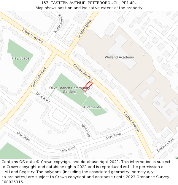 157, EASTERN AVENUE, PETERBOROUGH, PE1 4PU: Location map and indicative extent of plot