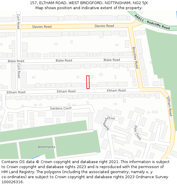 157, ELTHAM ROAD, WEST BRIDGFORD, NOTTINGHAM, NG2 5JX: Location map and indicative extent of plot