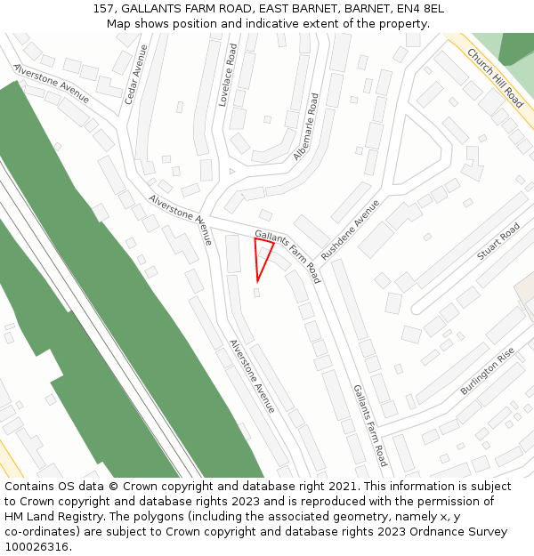 157, GALLANTS FARM ROAD, EAST BARNET, BARNET, EN4 8EL: Location map and indicative extent of plot