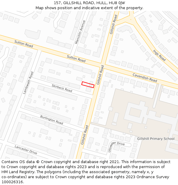 157, GILLSHILL ROAD, HULL, HU8 0JW: Location map and indicative extent of plot