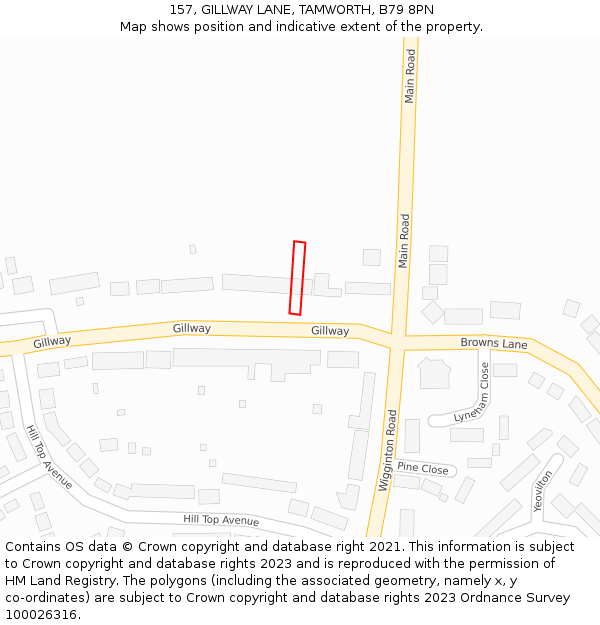 157, GILLWAY LANE, TAMWORTH, B79 8PN: Location map and indicative extent of plot