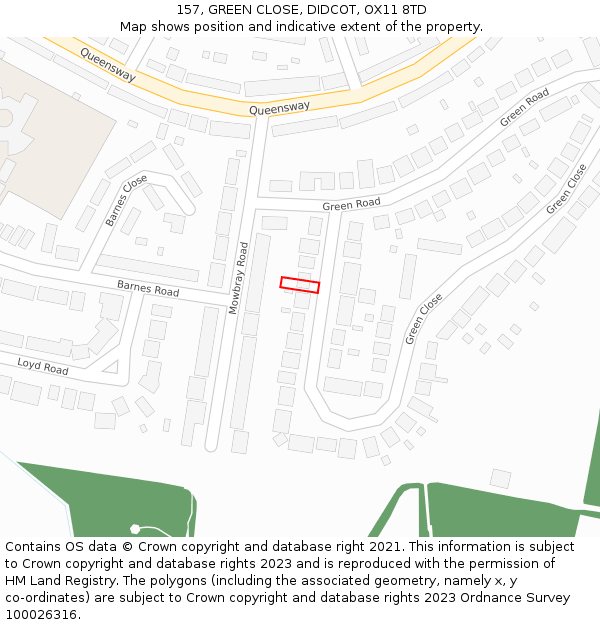 157, GREEN CLOSE, DIDCOT, OX11 8TD: Location map and indicative extent of plot