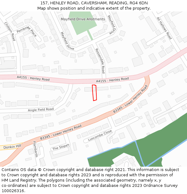 157, HENLEY ROAD, CAVERSHAM, READING, RG4 6DN: Location map and indicative extent of plot