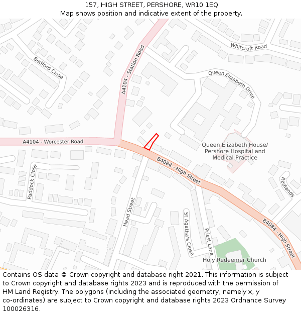 157, HIGH STREET, PERSHORE, WR10 1EQ: Location map and indicative extent of plot