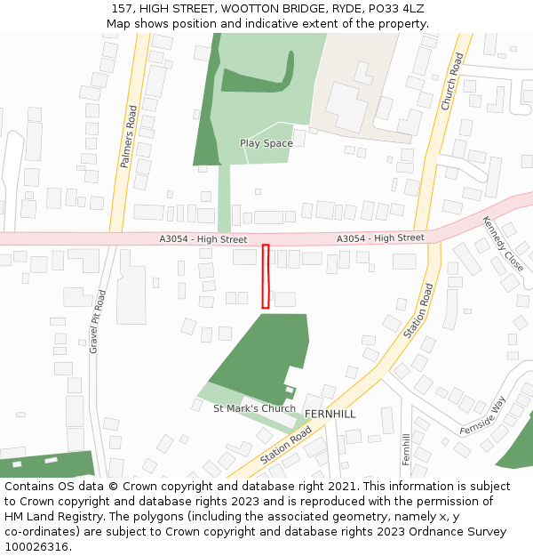 157, HIGH STREET, WOOTTON BRIDGE, RYDE, PO33 4LZ: Location map and indicative extent of plot