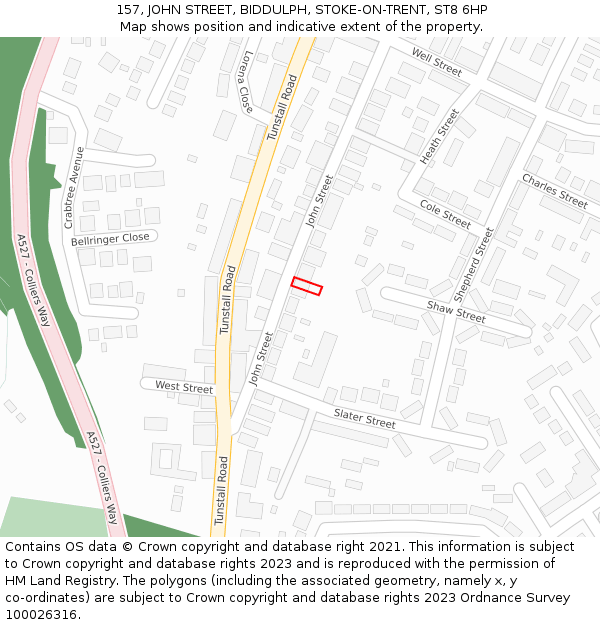 157, JOHN STREET, BIDDULPH, STOKE-ON-TRENT, ST8 6HP: Location map and indicative extent of plot