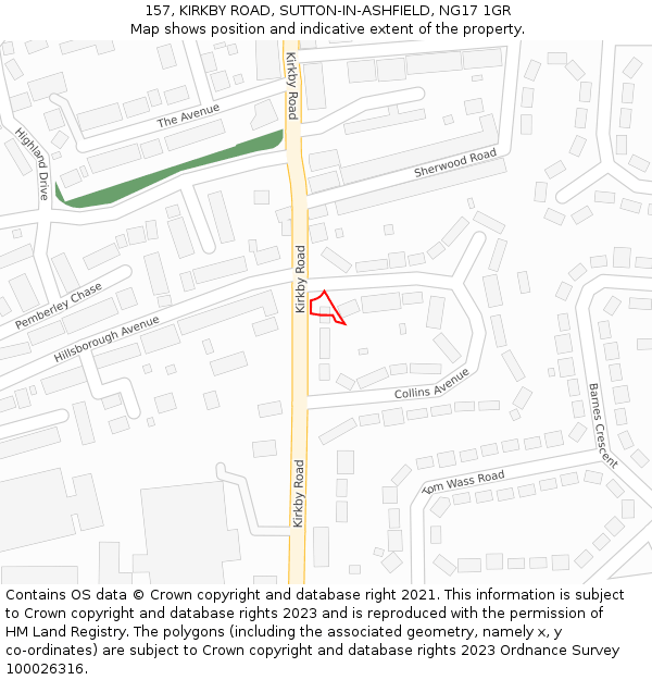 157, KIRKBY ROAD, SUTTON-IN-ASHFIELD, NG17 1GR: Location map and indicative extent of plot