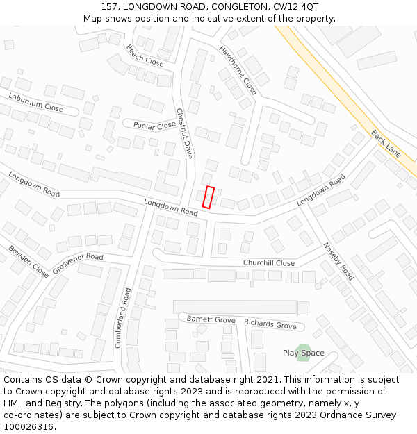 157, LONGDOWN ROAD, CONGLETON, CW12 4QT: Location map and indicative extent of plot