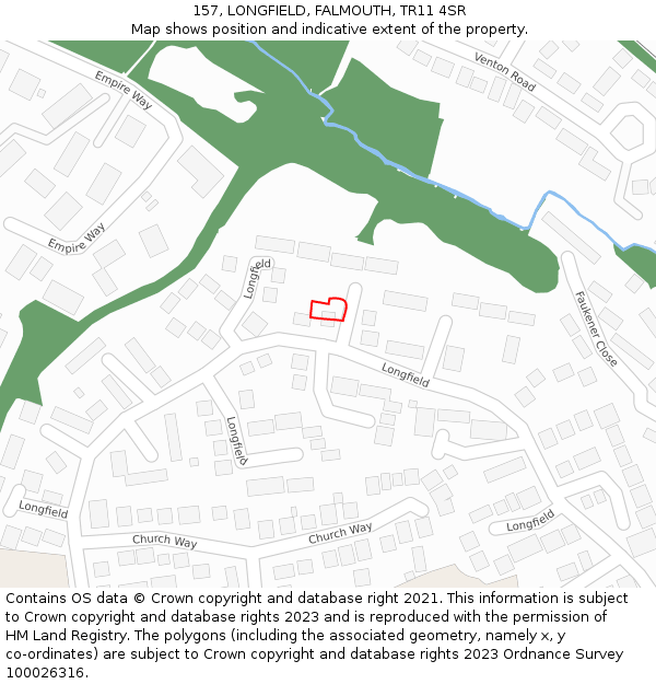 157, LONGFIELD, FALMOUTH, TR11 4SR: Location map and indicative extent of plot