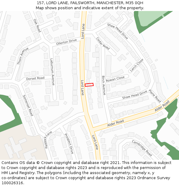 157, LORD LANE, FAILSWORTH, MANCHESTER, M35 0QH: Location map and indicative extent of plot