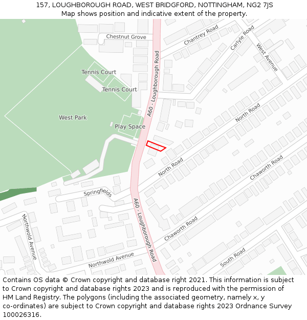 157, LOUGHBOROUGH ROAD, WEST BRIDGFORD, NOTTINGHAM, NG2 7JS: Location map and indicative extent of plot