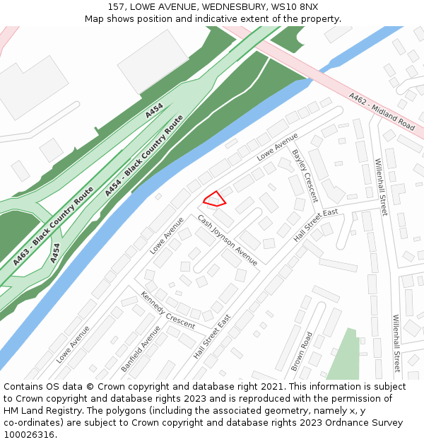 157, LOWE AVENUE, WEDNESBURY, WS10 8NX: Location map and indicative extent of plot