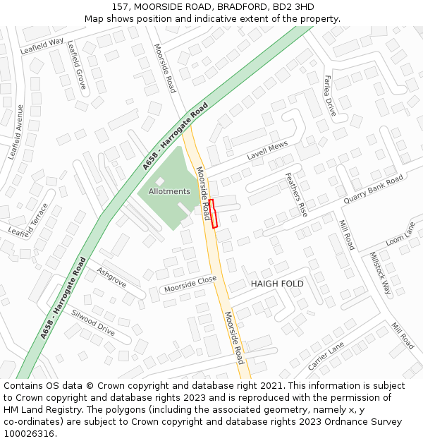 157, MOORSIDE ROAD, BRADFORD, BD2 3HD: Location map and indicative extent of plot