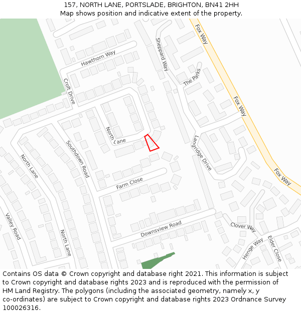 157, NORTH LANE, PORTSLADE, BRIGHTON, BN41 2HH: Location map and indicative extent of plot